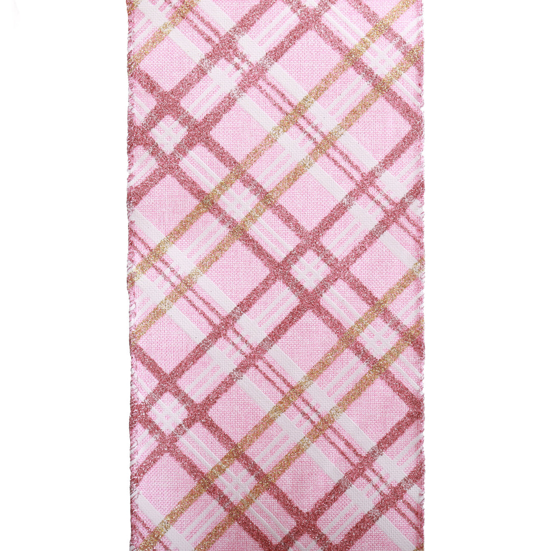 Pink Plaid Pattern Wired Ribbon Garland