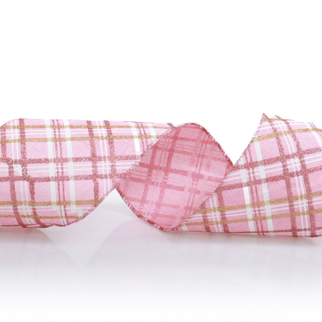 Pink Plaid Pattern Wired Ribbon Garland