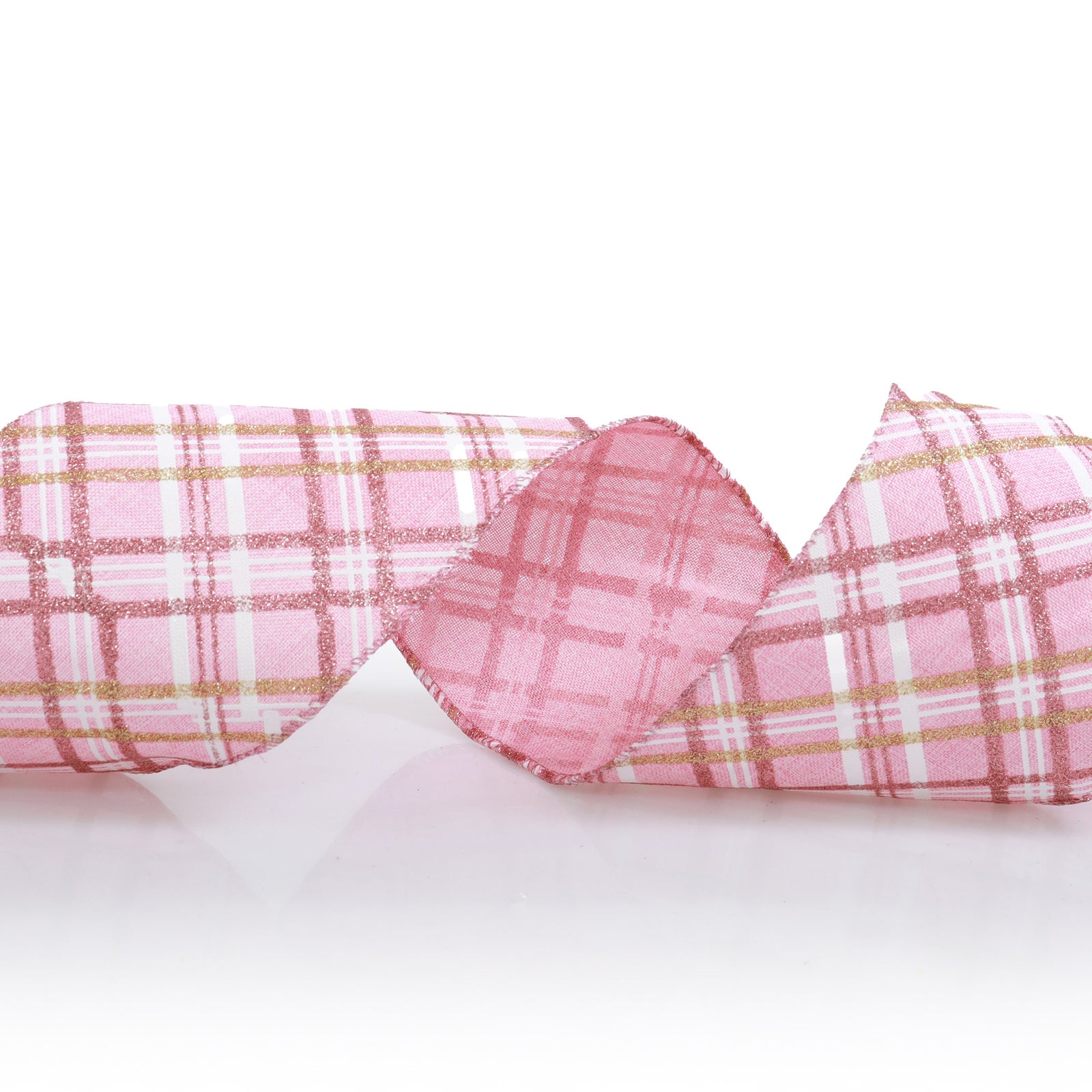 Pink Plaid Pattern Wired Ribbon Garland
