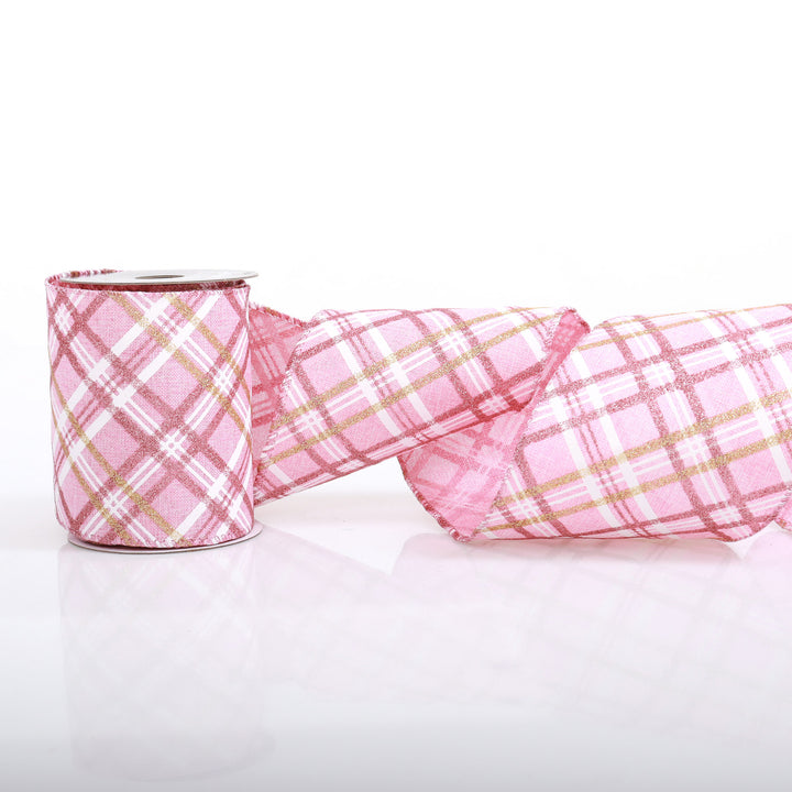 Pink Plaid Pattern Wired Ribbon Garland