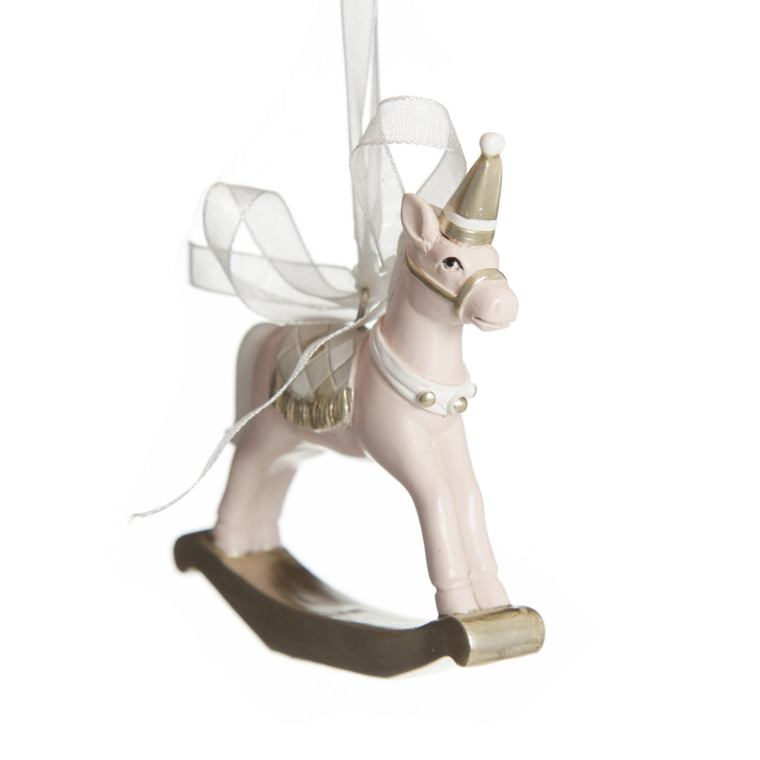 Adorable Pink Rocking Horse and Nutcracker Christmas Decoration - Set of 2