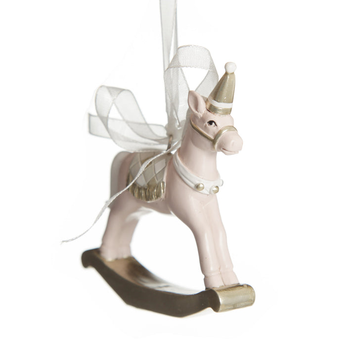 Adorable Pink Rocking Horse and Nutcracker Christmas Decoration - Set of 2
