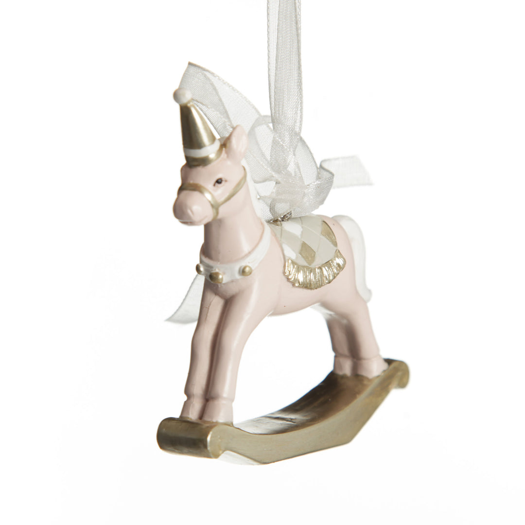 Adorable Pink Rocking Horse and Nutcracker Christmas Decoration - Set of 2