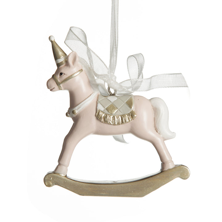 Adorable Pink Rocking Horse and Nutcracker Christmas Decoration - Set of 2