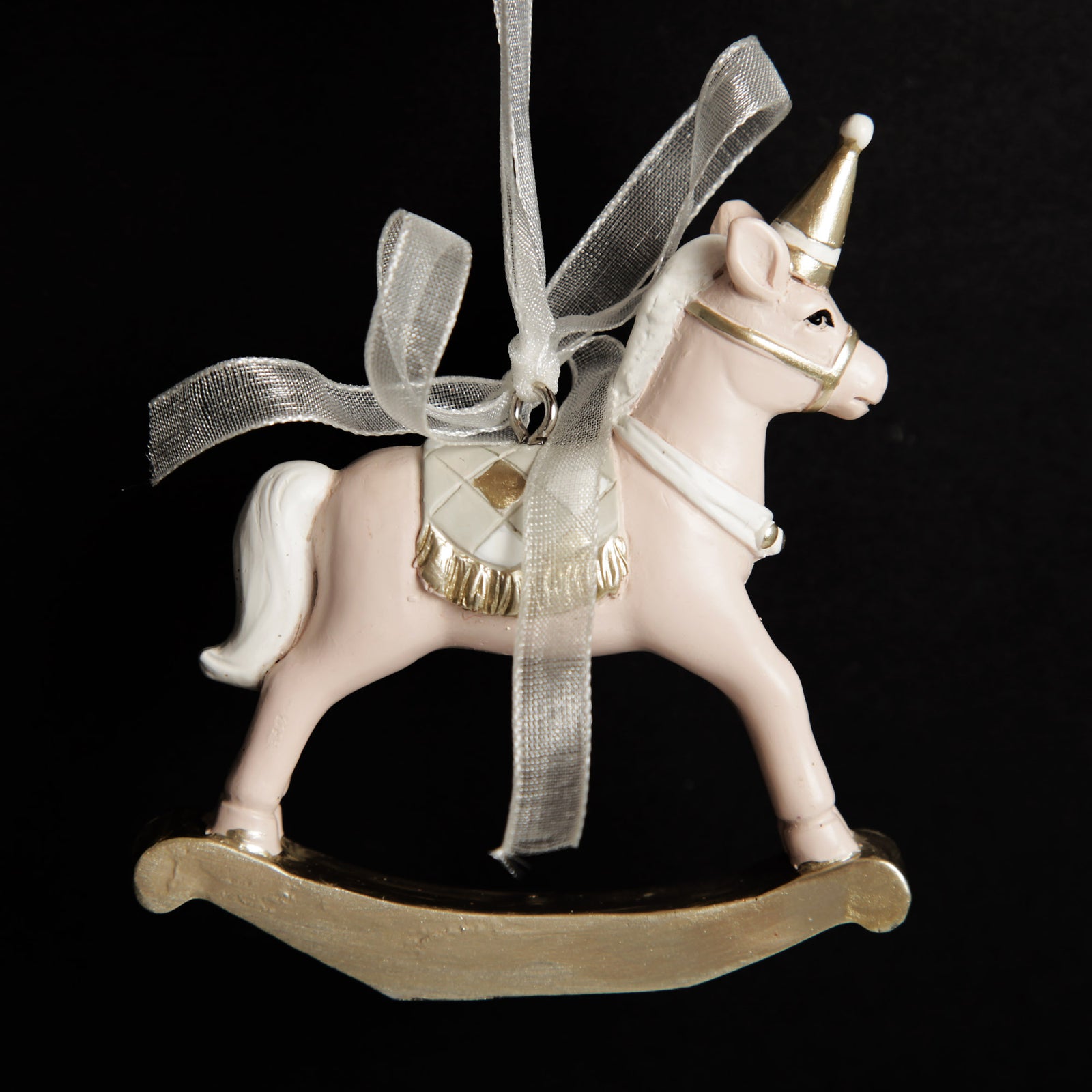 Adorable Pink Rocking Horse and Nutcracker Christmas Decoration - Set of 2
