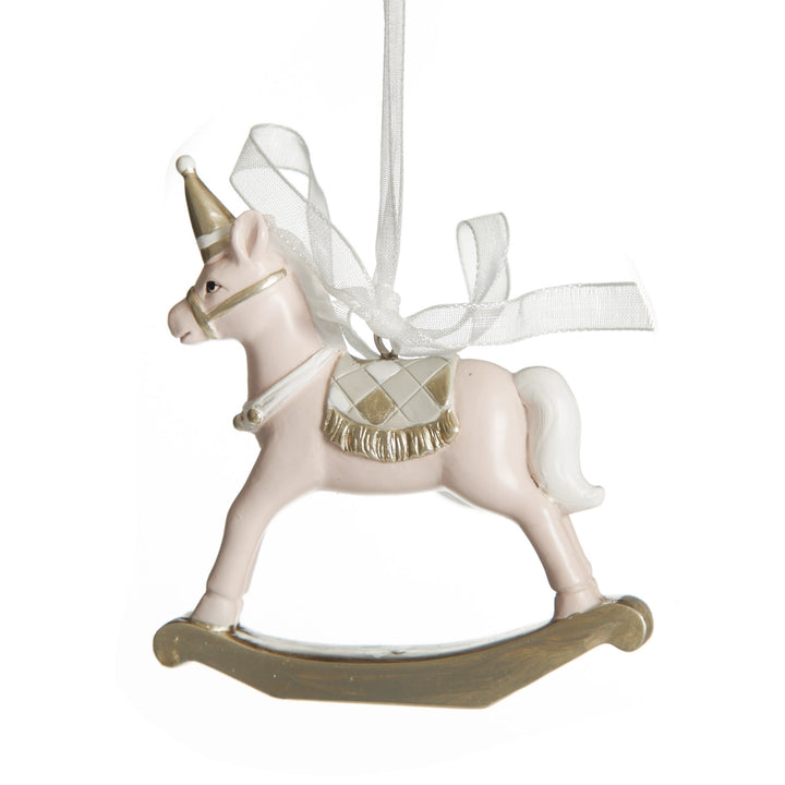 Adorable Pink Rocking Horse and Nutcracker Christmas Decoration - Set of 2