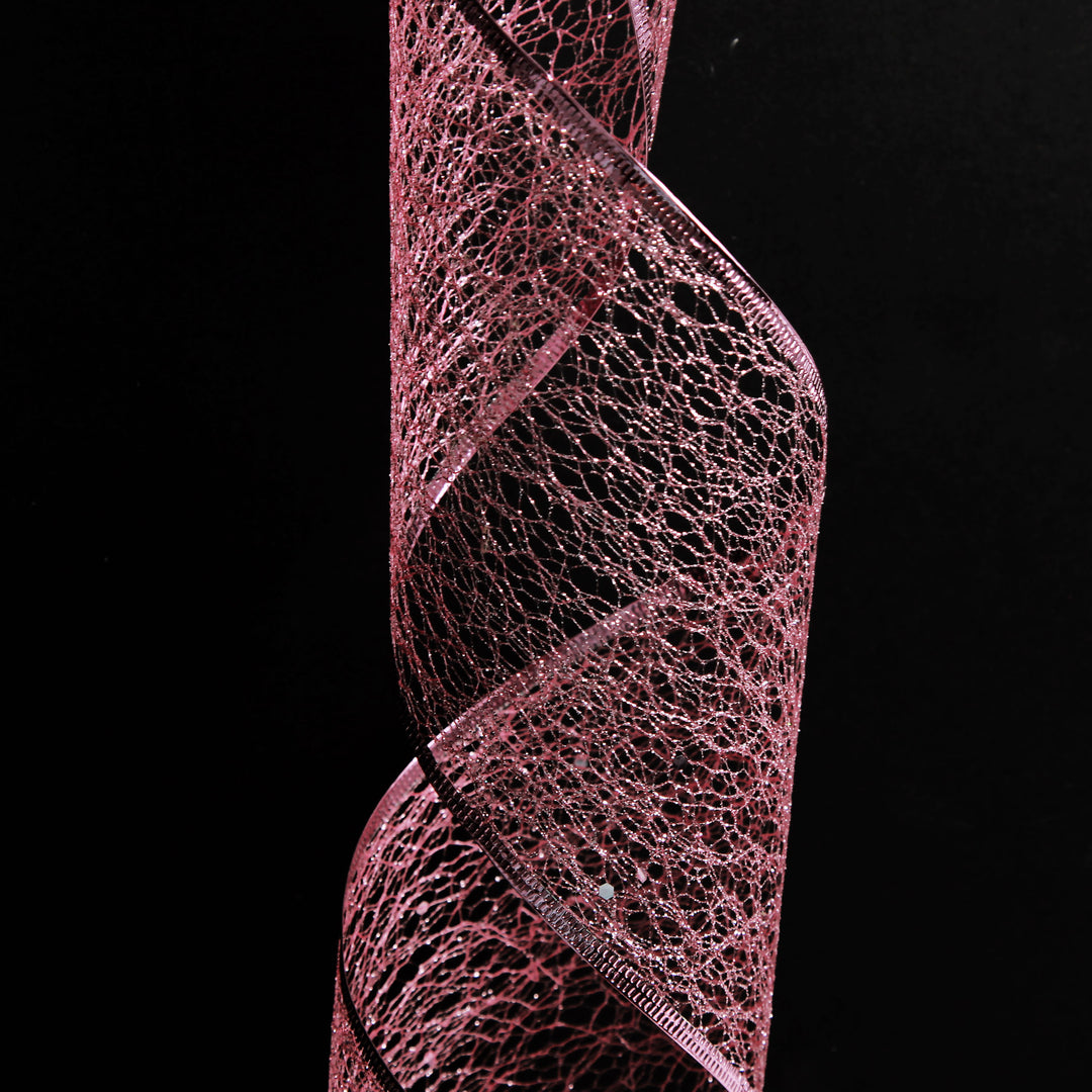 Pink Spider Mesh Wired Christmas Ribbon Garland