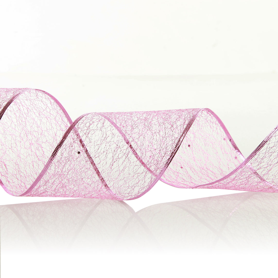 Pink Spider Mesh Wired Christmas Ribbon Garland