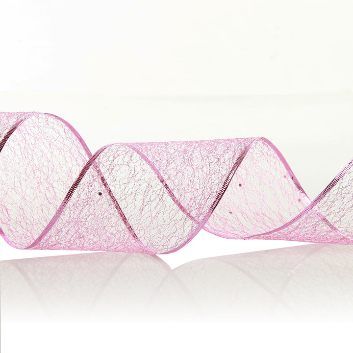 Pink Spider Mesh Wired Christmas Ribbon Garland