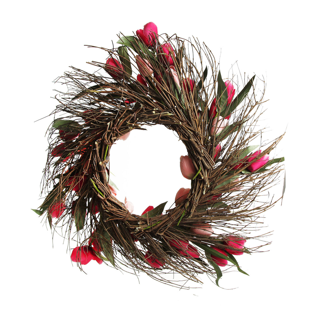 Pink Tulip &amp; Eucalyptus Wreath