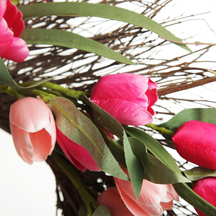 Pink Tulip &amp; Eucalyptus Wreath