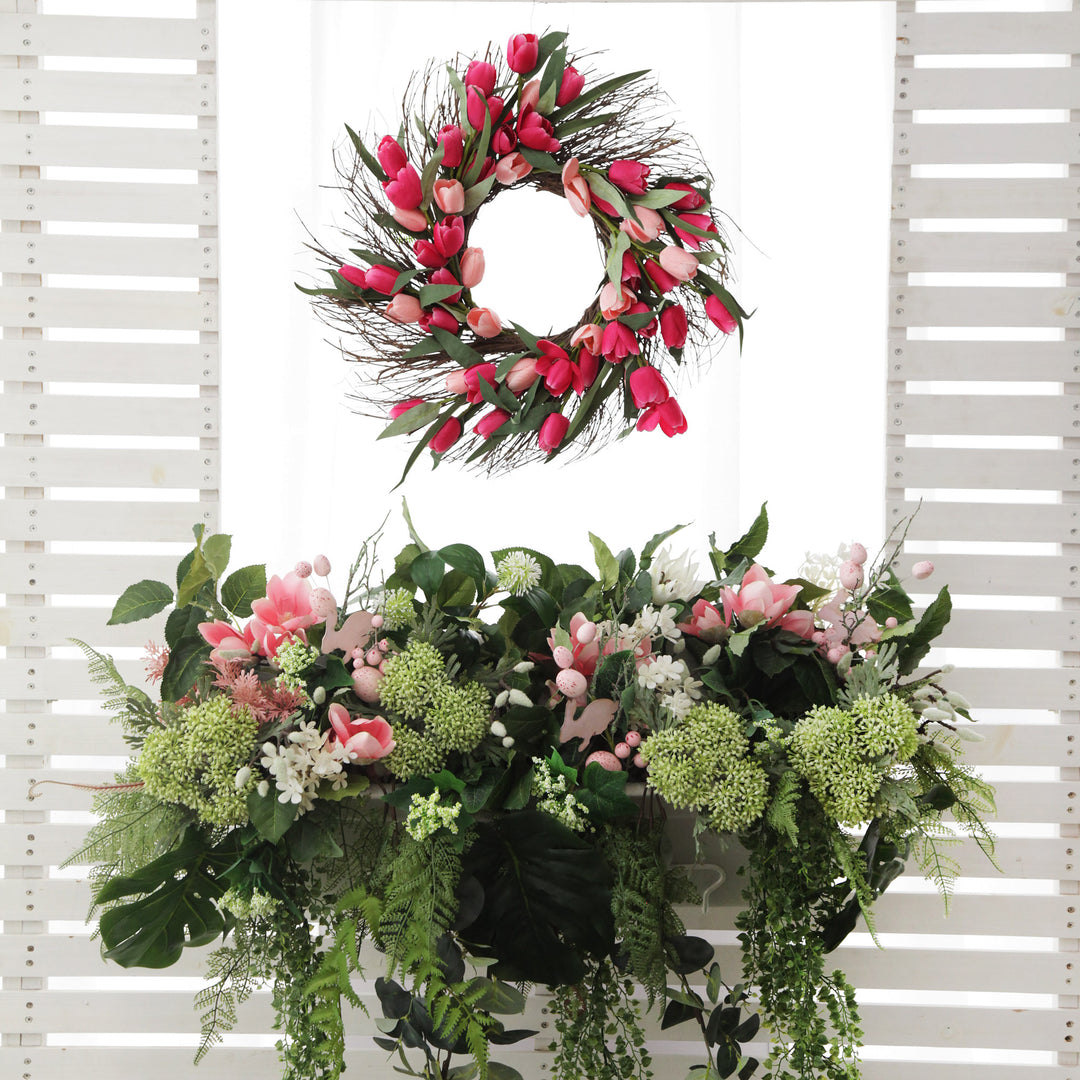 Pink Tulip &amp; Eucalyptus Wreath