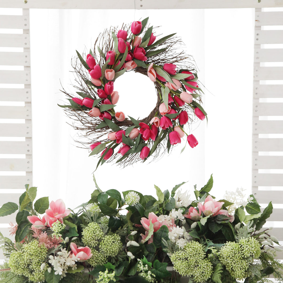 Pink Tulip &amp; Eucalyptus Wreath