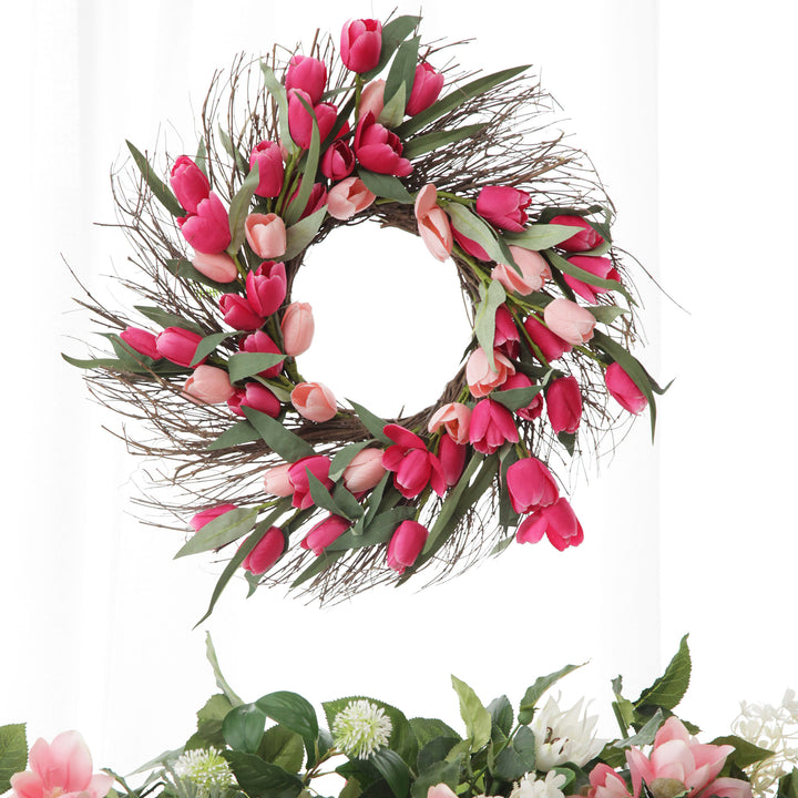 Pink Tulip &amp; Eucalyptus Wreath