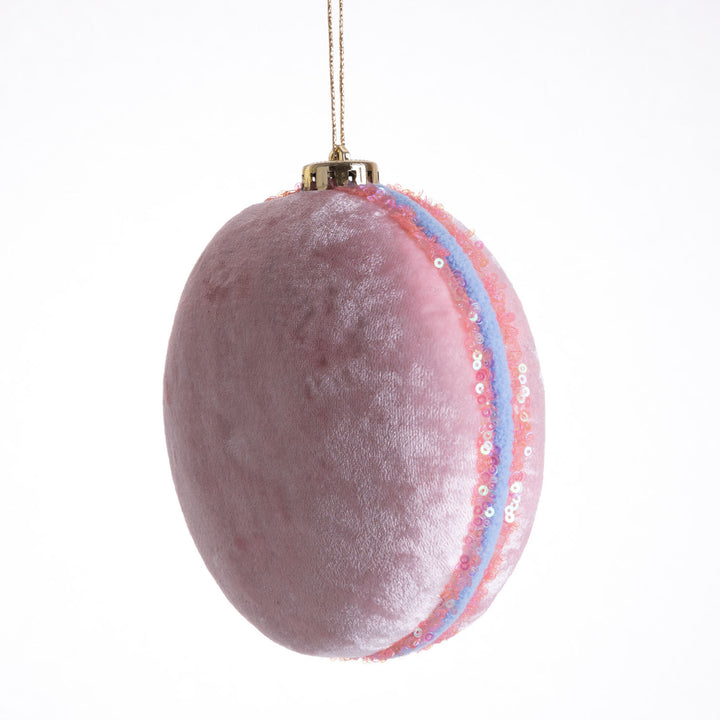 Pink Velour Macaron Hanging Christmas Tree Decoration