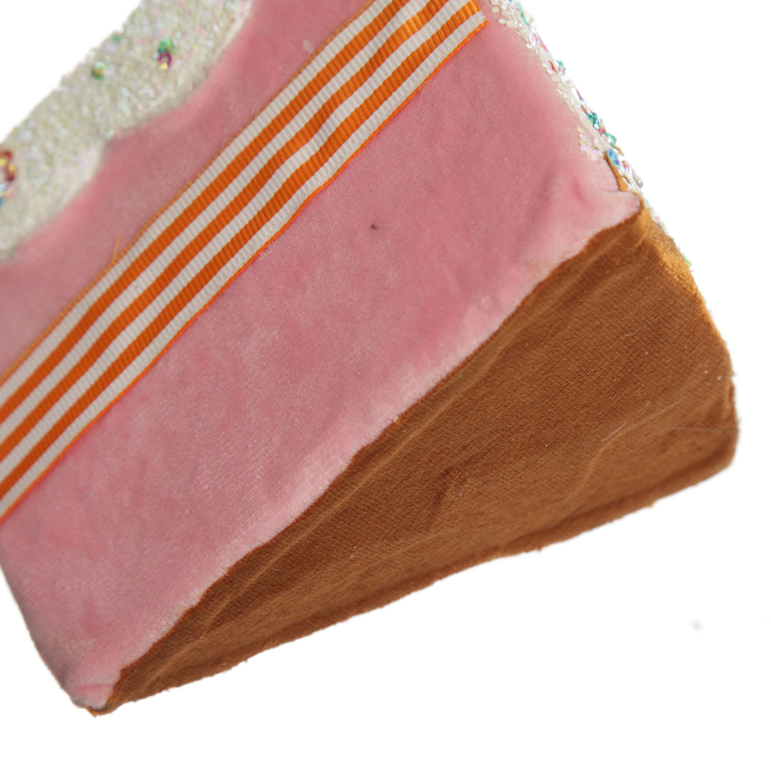 Pink Velvet Cake Slice with Frosting and Sprinkles Tree Decoration