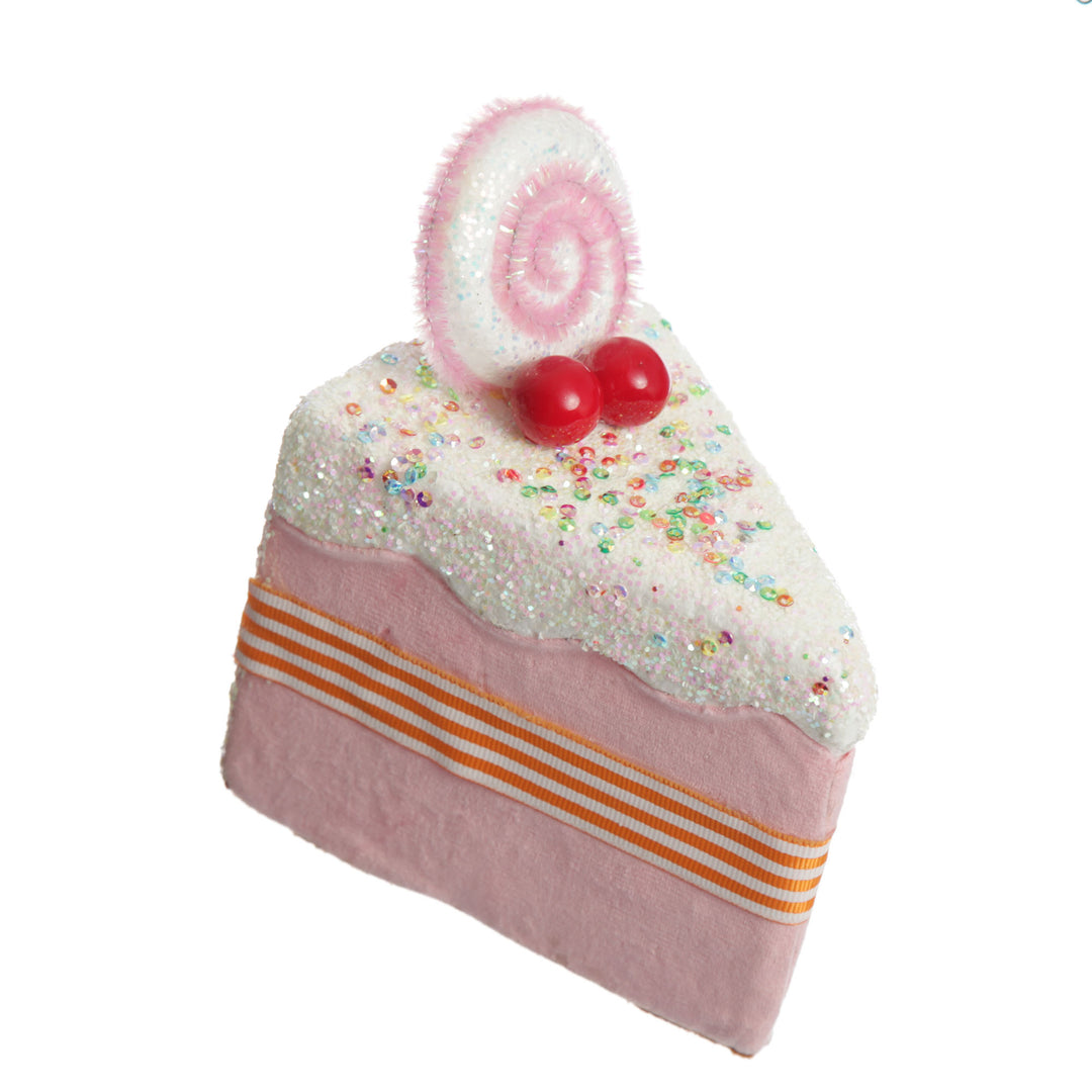 Pink Velvet Cake Slice with Frosting and Sprinkles Tree Decoration