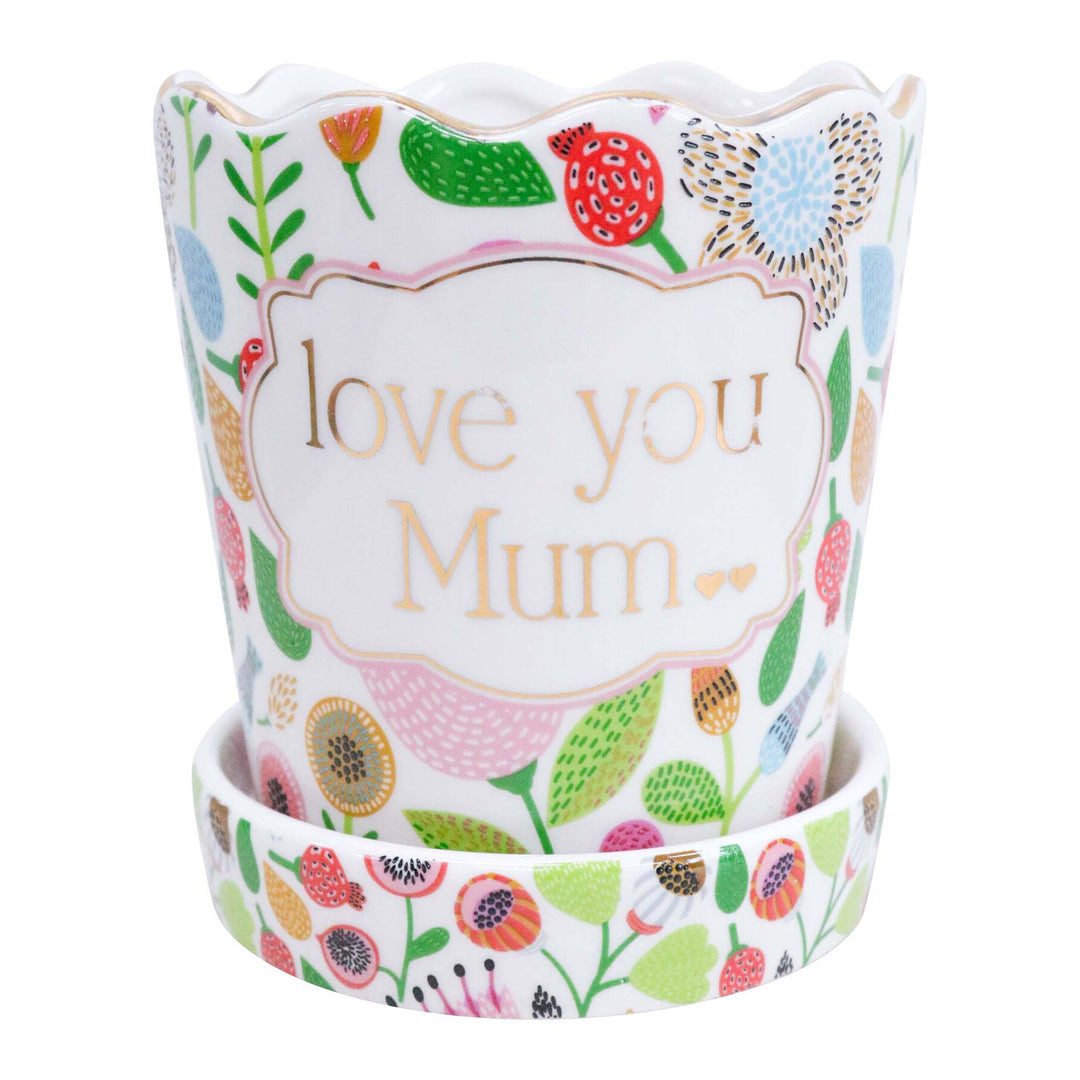 Love you Mum - Bright Floral Planter 13cm(h)