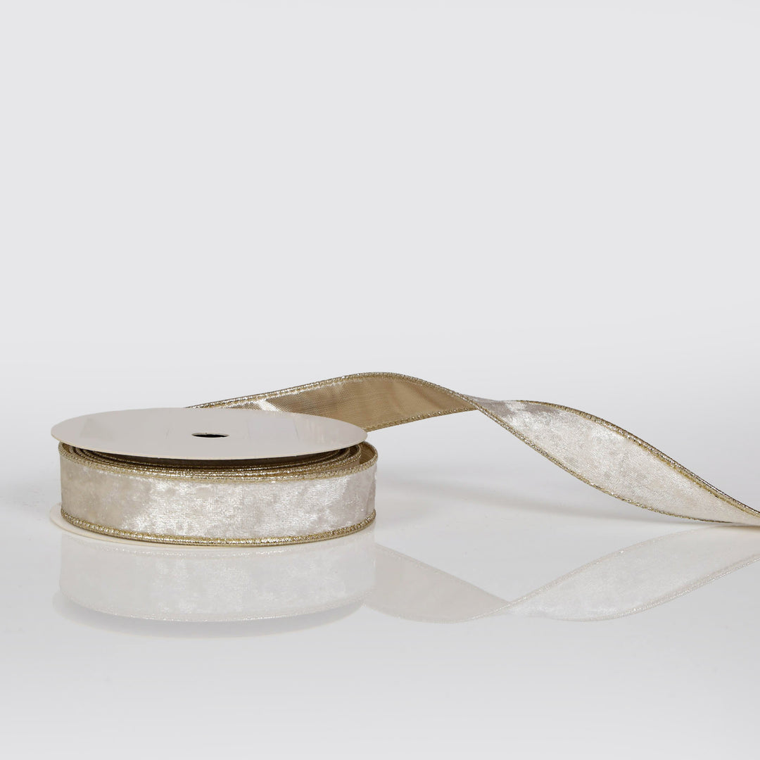 Plush Ivory Velvet Wired Edge Ribbon - 2.5cm