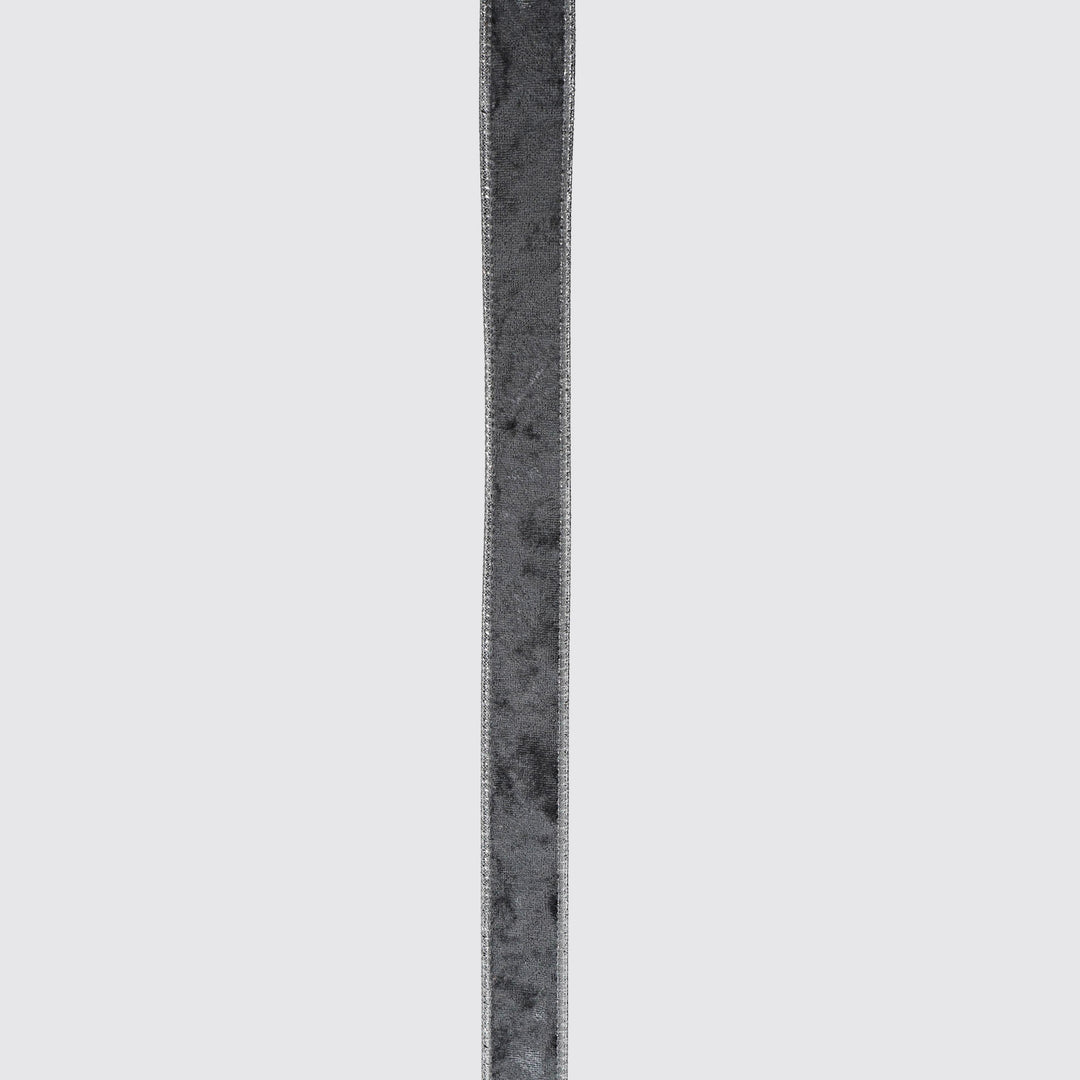 Plush Silver Velvet Wired Edge Ribbon - 2.5cm