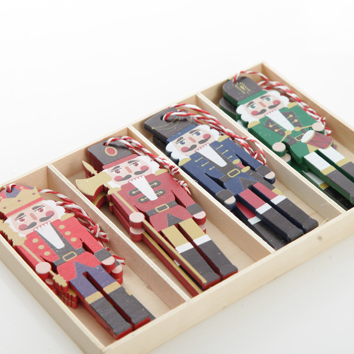 Plywood Nutcracker Tree Decorations - Box Set of 12