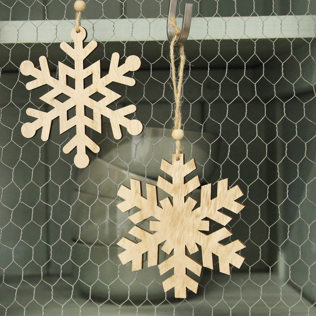 Plywood Snowflake Tree Decorations - Set of 2