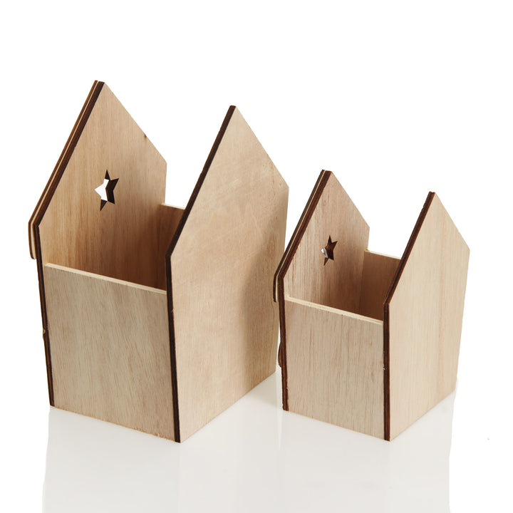 Medium and Small Plywood Winter Christmas Decorated House Open Box