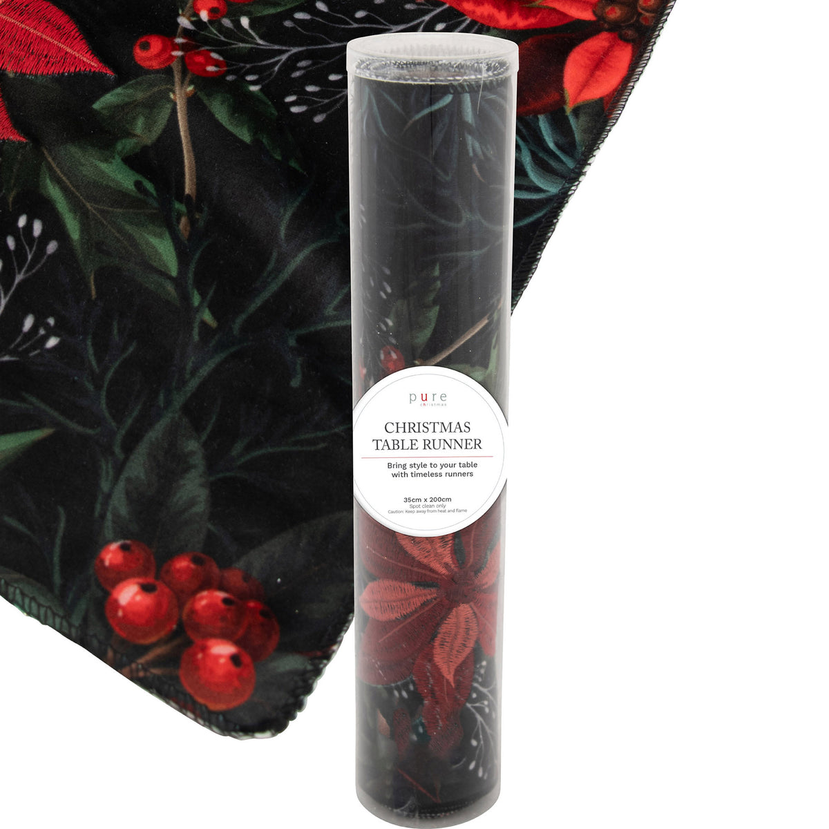 Poinsettia and Holly Luxe Velvet Table Runner - 2m