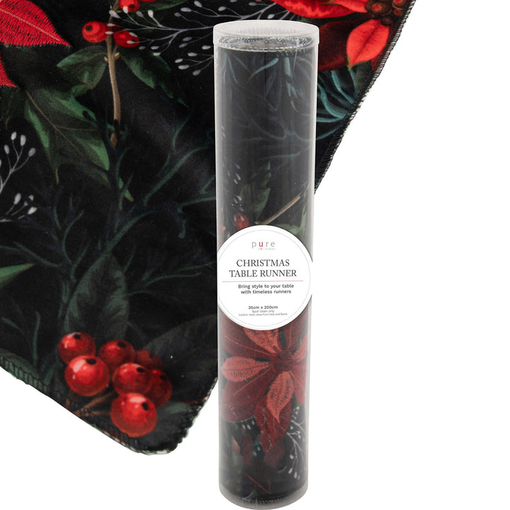 Poinsettia and Holly Luxe Velvet Table Runner - 2m