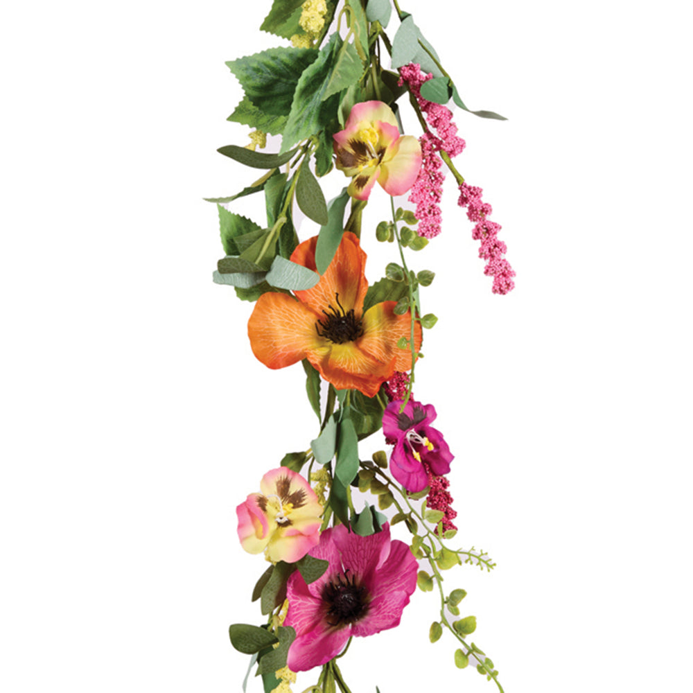 Poppies and Pansies Flower Garland - Bright Pink and Orange 150cm(L)