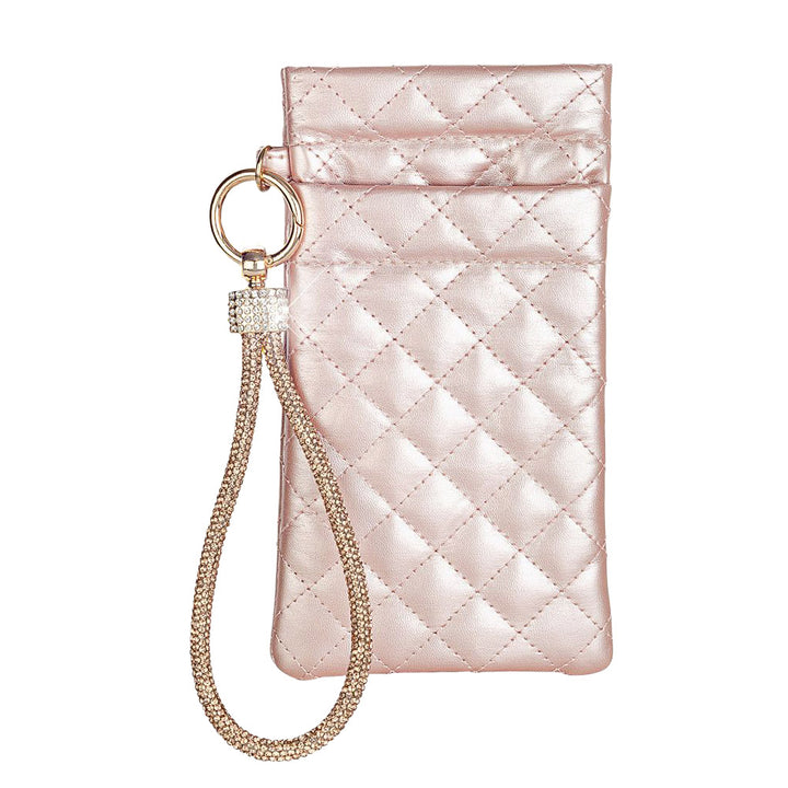 Silver Pouch with Rose Gold Diamonte Encrusted Wrist Strap