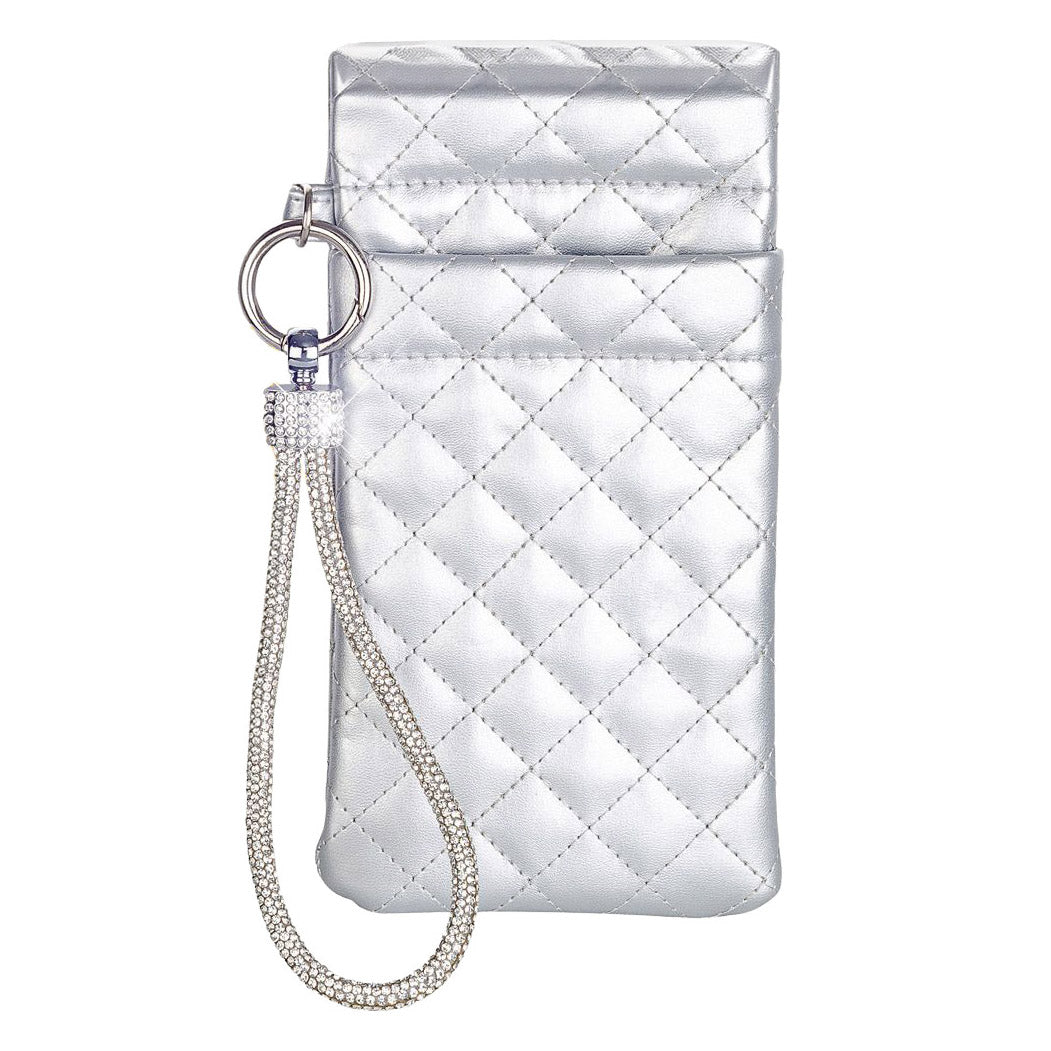 Silver Pouch with Silver Diamonte Encrusted Wrist Strap