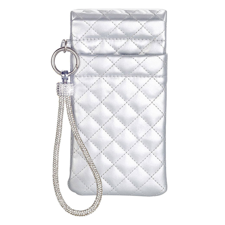 Silver Pouch with Silver Diamonte Encrusted Wrist Strap