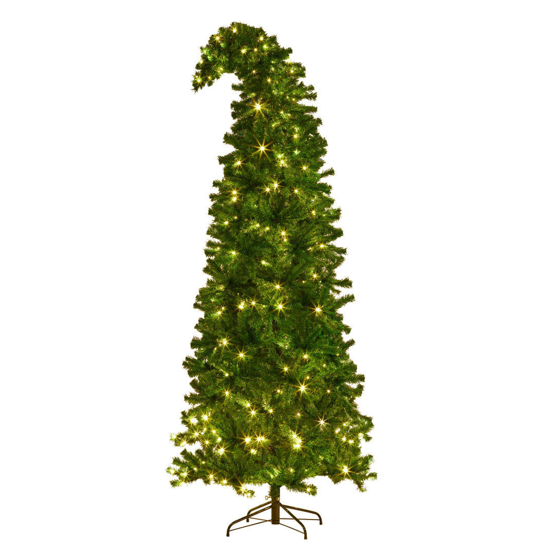 Pre-Lit LED Bad Santa Bent Top Christmas Tree 229cm