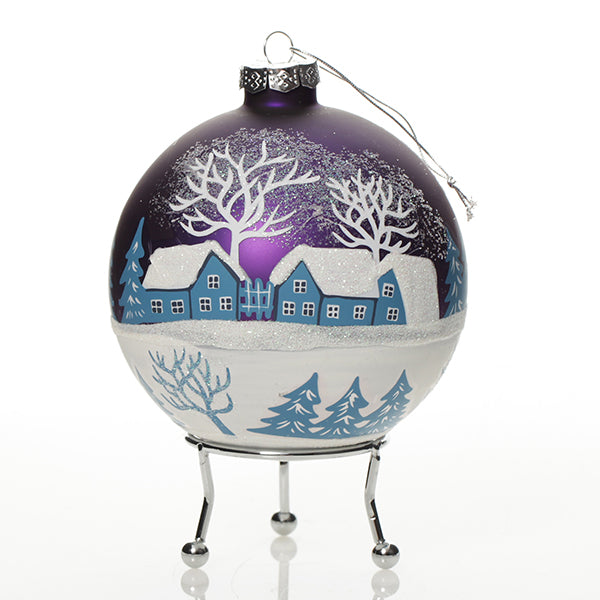 Blue Winter Church Christmas Bauble Back Detail

