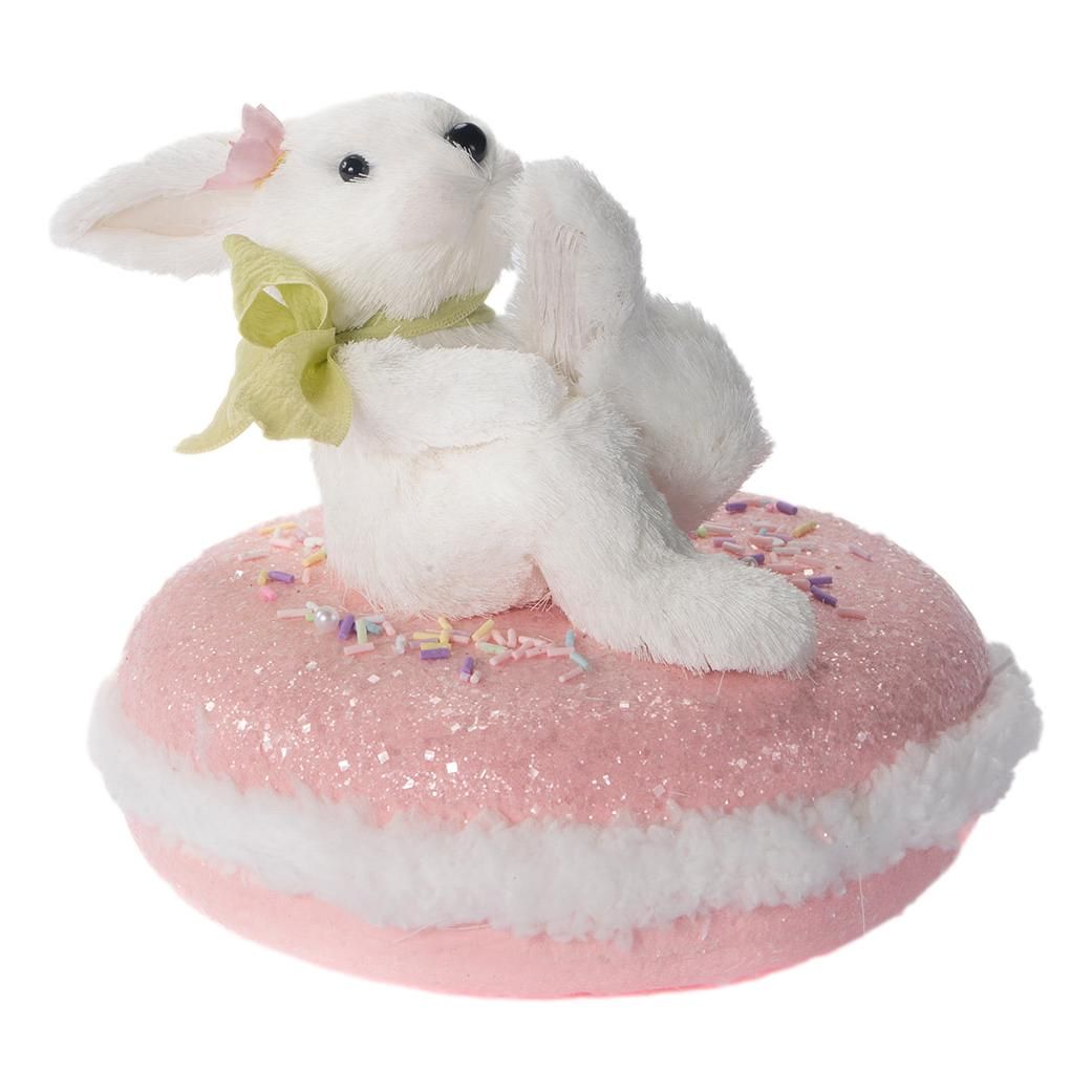 White Girl Bunny sitting on Pink Macaron Ornament