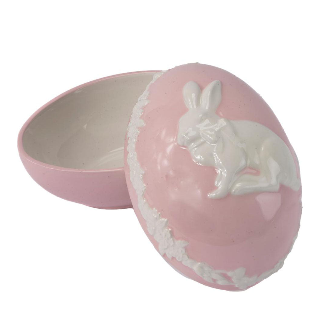 Easter Egg Shaped Ceramic Trinket Box - Jasper Pink