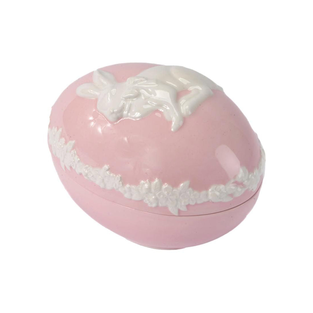 Easter Egg Shaped Ceramic Trinket Box - Jasper Pink