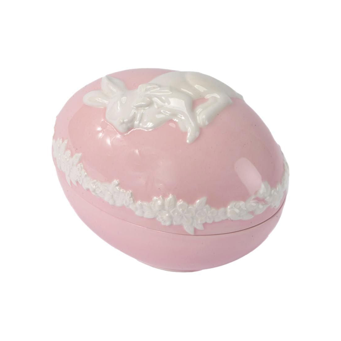 Easter Egg Shaped Ceramic Trinket Box - Jasper Pink