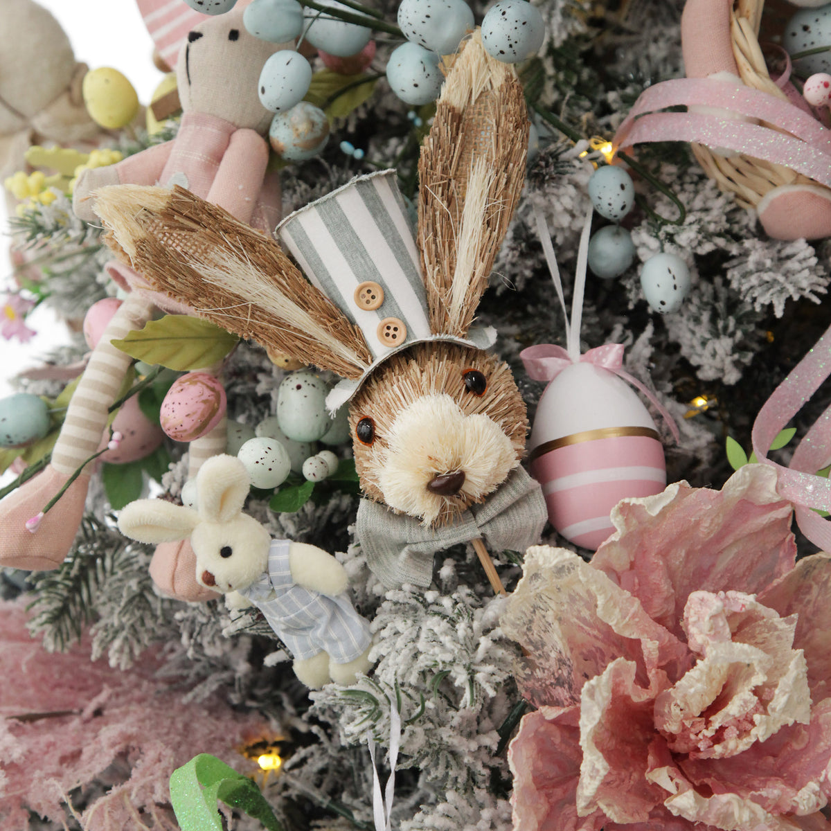 Straw Bunny Head Pick with Top Hat