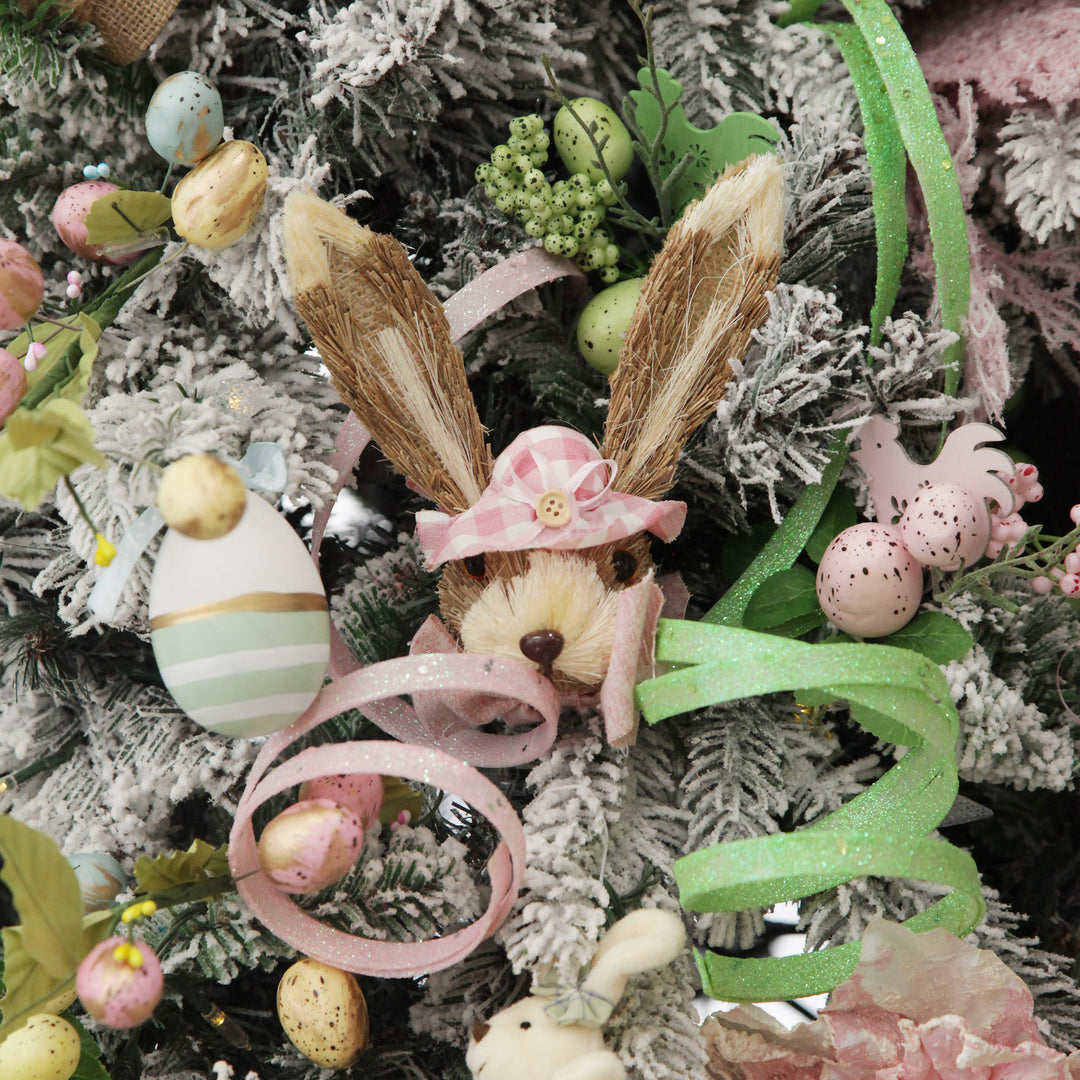 Straw Bunny Head Pick with Pink Bonnet