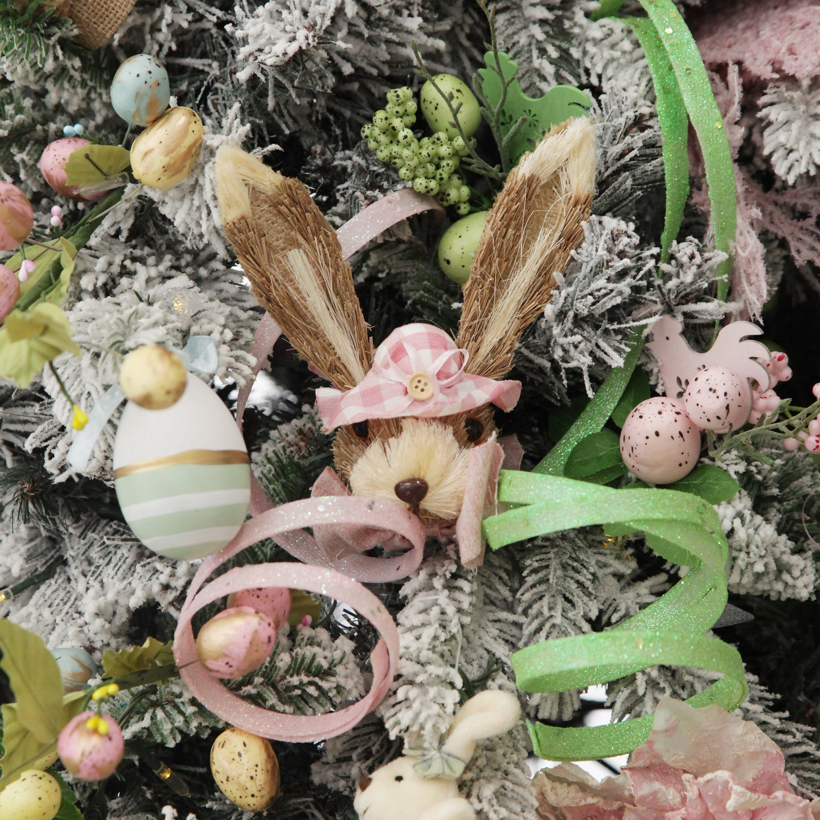 Straw Bunny Head Pick with Pink Bonnet
