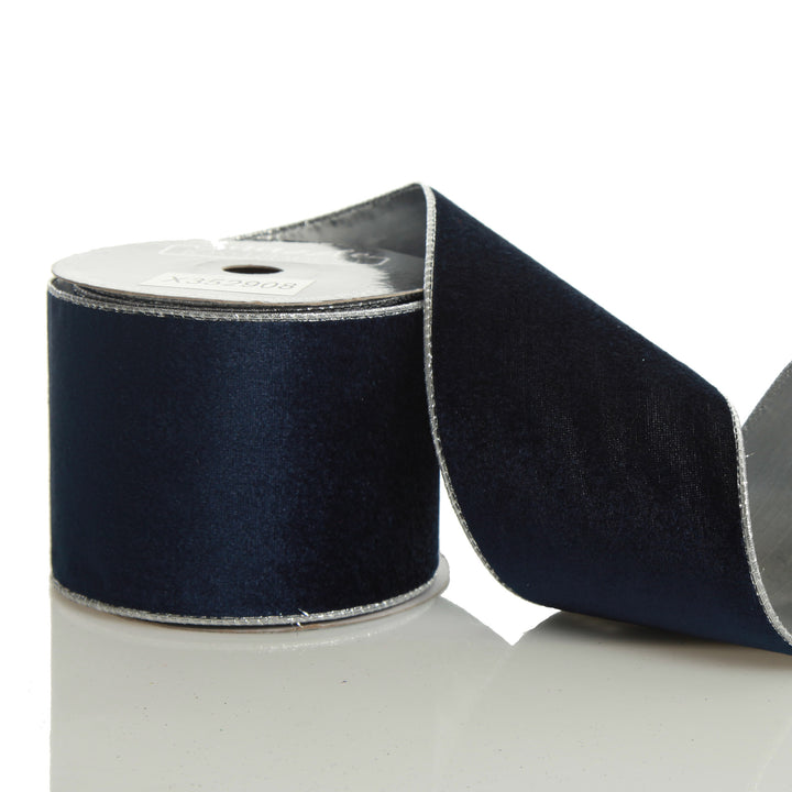 Reversible Navy Velour and Satin Wired Christmas Ribbon Garland