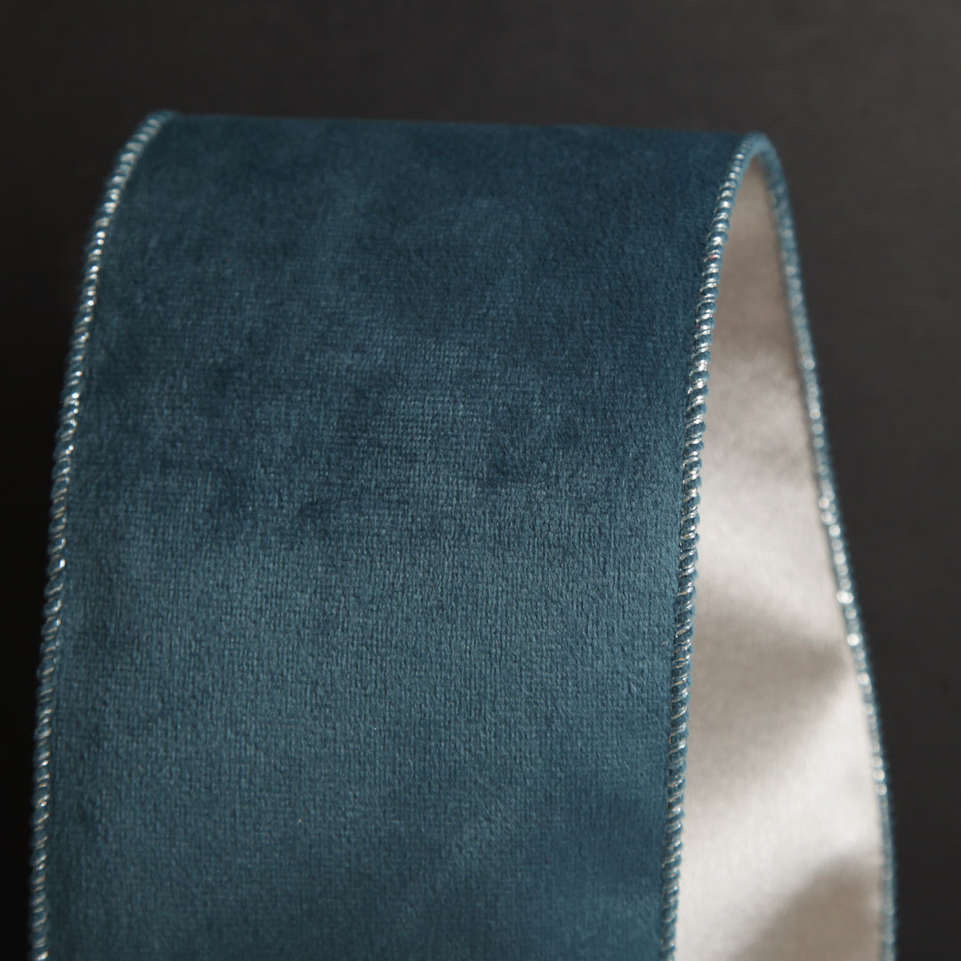 Reversible Blue Velvet and Champagne Satin Wired Christmas Ribbon Garland