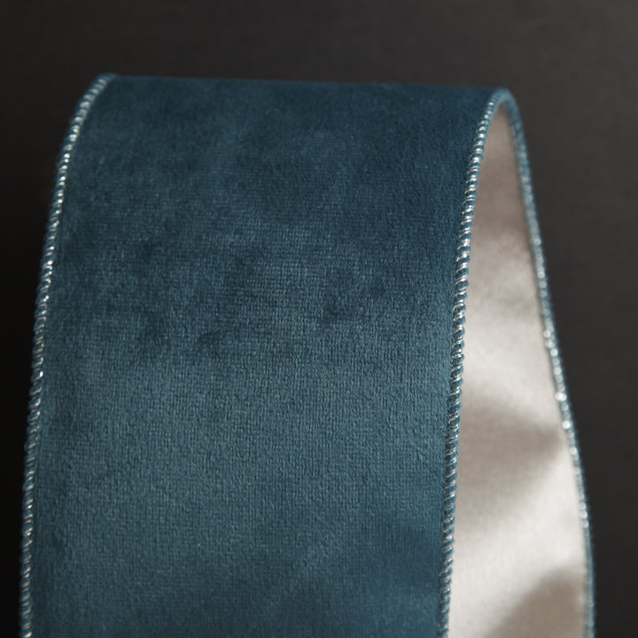 Reversible Blue Velvet and Champagne Satin Wired Christmas Ribbon Garland