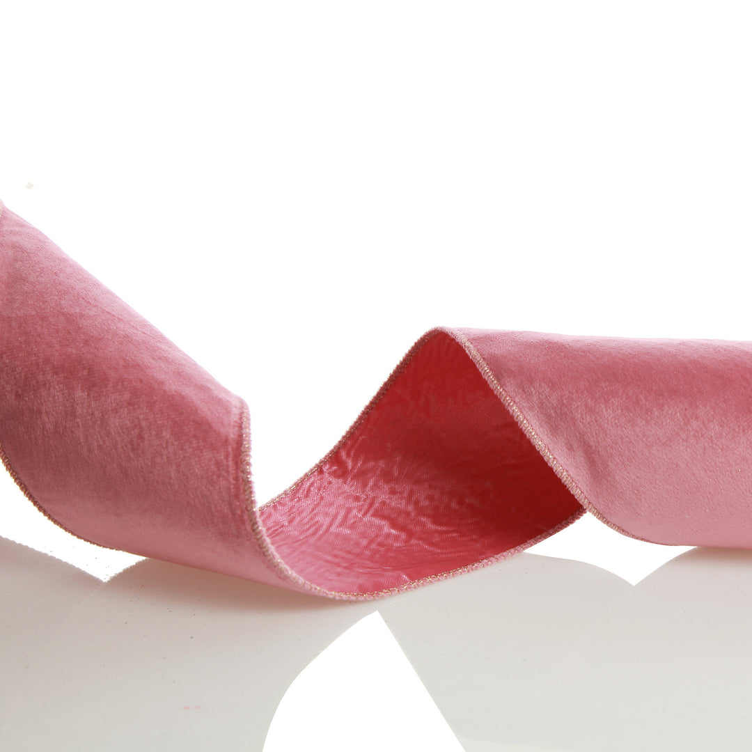 Reversible Pink Velour and Satin Wired Christmas Ribbon Garland