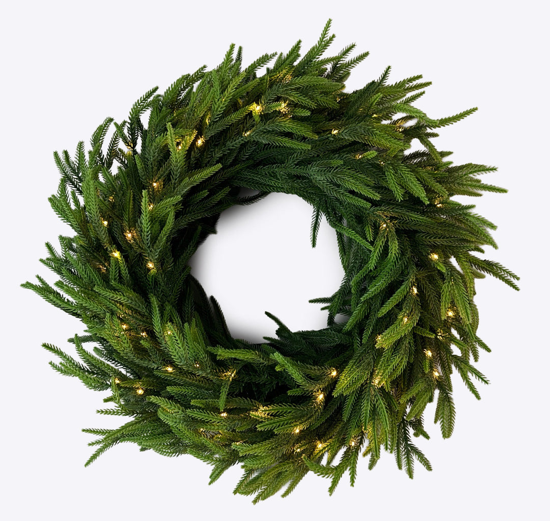 Real Touch Norfolk Wreath with Lights - 66cm