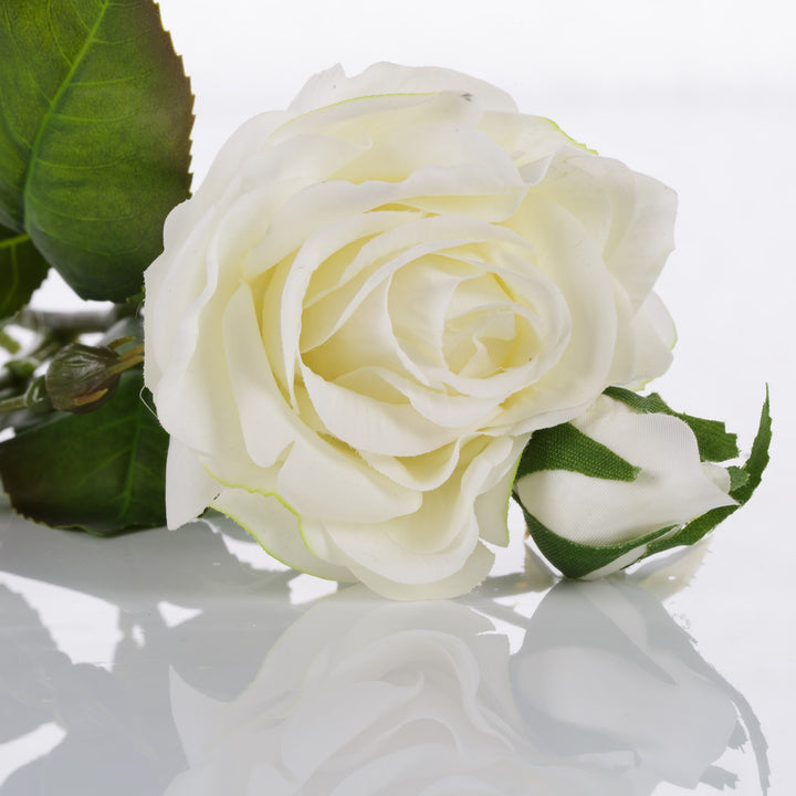 Real Touch White Short Stemmed Rose Spray