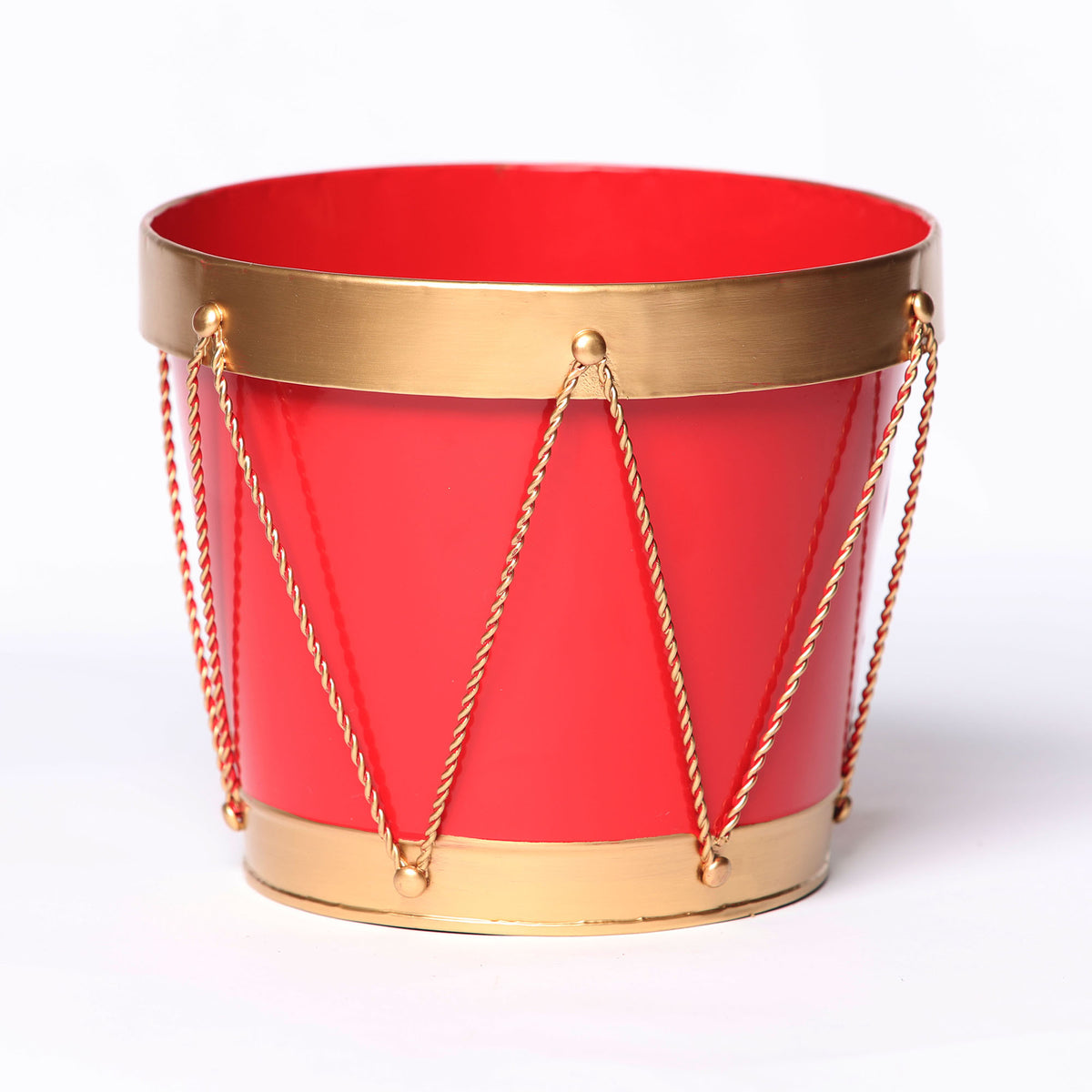 Red and Gold Christmas Drum Planter Pot