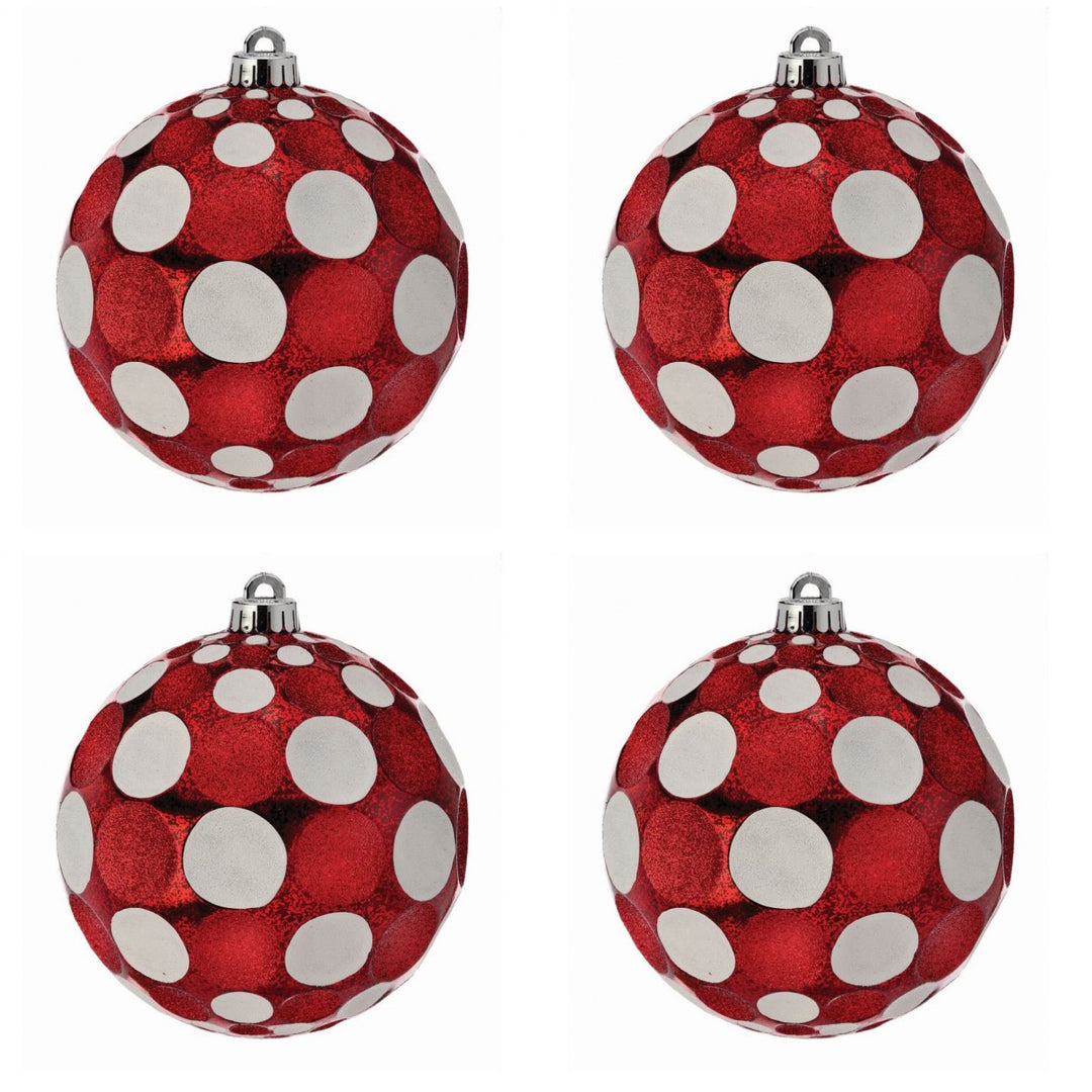 Red &amp; White Glitter Dot Bauble - Set of 4